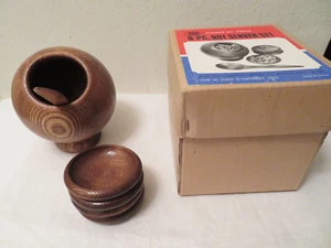 Vtg Mid Cent Chadwick-Miller Oil Stained Finish 6 Pc Nut Server Bowl Set w Box - Picture 1 of 8
