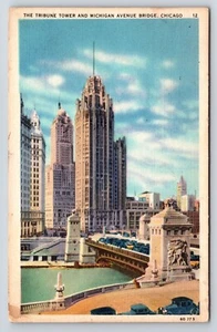 Postcard The Tribune Tower and Michigan Avenue Bridge, Chicago - Picture 1 of 2
