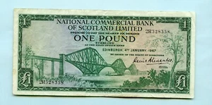 National Commercial Bank of Scotland £1 Banknote 4. Januar 1966 Präfix 2R - Bild 1 von 2