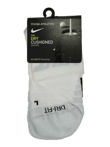 NIKE Golf Dry Cushioned Quarter Socks Youth Size (5Y-7Y) White