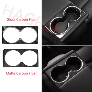 Real Carbon Fiber Rear Water Cup Holder Panel Trim Kit For Tesla Model 3 2024-25 - Foto 1 di 31