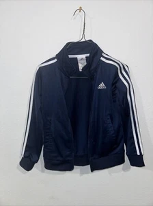 Adidas Boys Athletic Zip Up Track Jacket Navy White Stripe Size 8 MISSING-ZIPPER - Picture 1 of 7
