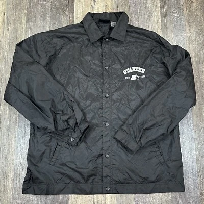 Chaqueta cortavientos vintage Starter cuello botón a presión nailon negra Coach Y2K Foto 1 de 4
