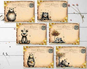 Woodland Bears & Honey Bees Tatty Style Post Cards With or Without Envelopes - Picture 1 of 1