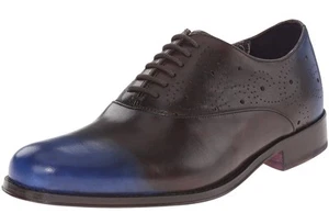 Robert Graham Met 3 Oxford scarpe eleganti uomo taglia 8,5-9 marrone blu LEGGI - Foto 1 di 13