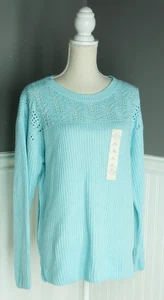 Maglione St Johns Bay XL bambino blu uncinetto maglia aperta collo barca scintillante nuovo con etichette - Foto 1 di 4