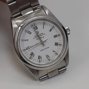 Rolex Air King Precision 34mm No Hole Steel White Roman Watch 14000 U Serie 1997 - Picture 1 of 12