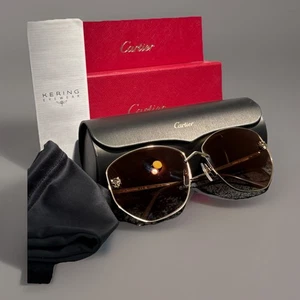 Gafas de sol Cartier CT0400S 002 XL Panthère dorado marrón degradado 62-17 Francia - Imagen 1 de 24