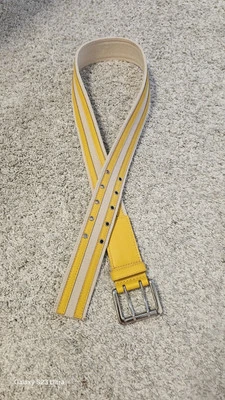 Michael Kors Belt Yellow Canvas Leather Silver Buckle Size M Unisex - Image 1 of 4