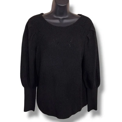 Suéter Mediano Liz Claiborne Negro Tejido Largo Globo Manga Abullonada Tejido Neutro Foto 1 de 4