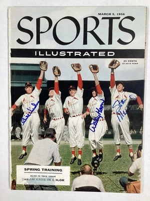 Autógrafo firmado por Stan Musial Wally Moon B Virdon Sports Illustrated 3/5/56 JSA Foto 1 de 4