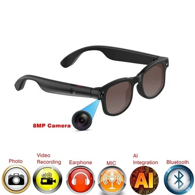 Smart glasses wireless bluetooth with 8MP camera and earphone and music player - Image 1 of 4