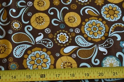 19" Long, Blue & Gold Floral Paisley on Brown, Riley Blake/Allyson/Rutters,N2149 - Image 1 of 4