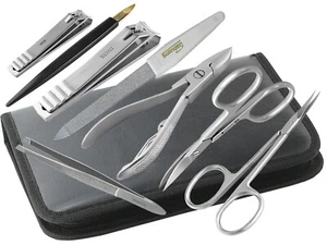 Maniküre Pediküre Set Etui 9 tlg Nagelzange Nagelknipser Schere + Solingen Feile - Bild 1 von 11