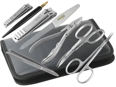 Manicure pedicure set case 9 pcs nail pliers nail clippers scissors + Solingen file - Image 1 of 4
