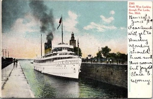 Postcard Michigan Soo MI SS North West Locking through Poe Locks 1907 - Picture 1 of 2