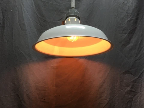 Vtg Industrial Gas Station White Porcelain Pan Light Fixture 14" Hubbell 194-20E Cover