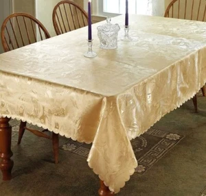 Printed Fabric Tablecloth, 52"x70" Oblong (4-6 people) EURO FLOWERS ON GOLD, VL - Picture 1 of 19