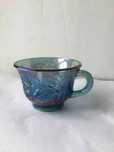 Vintage Indiana Carnival Glas Weinlese Teetasse irisierend blaue Blätter - Bild 1 von 4