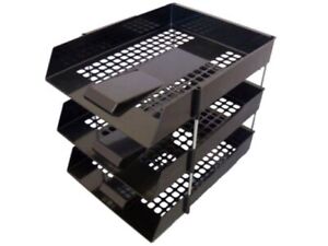 BLACK A4 PLASTIC OFFICE TRAYS & RISERS ANY QTY FOR DOCUMENT FILING DESKTOP PAPER