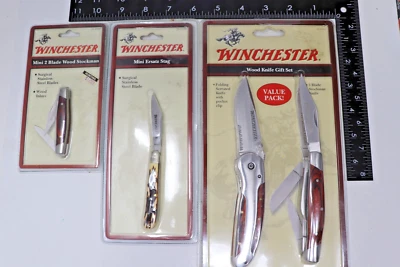 Lote de 4 Cuchillos Winchester Madera Stockman Serrado Mini Repuesto Ciervo Mini Stockman Foto 1 de 4