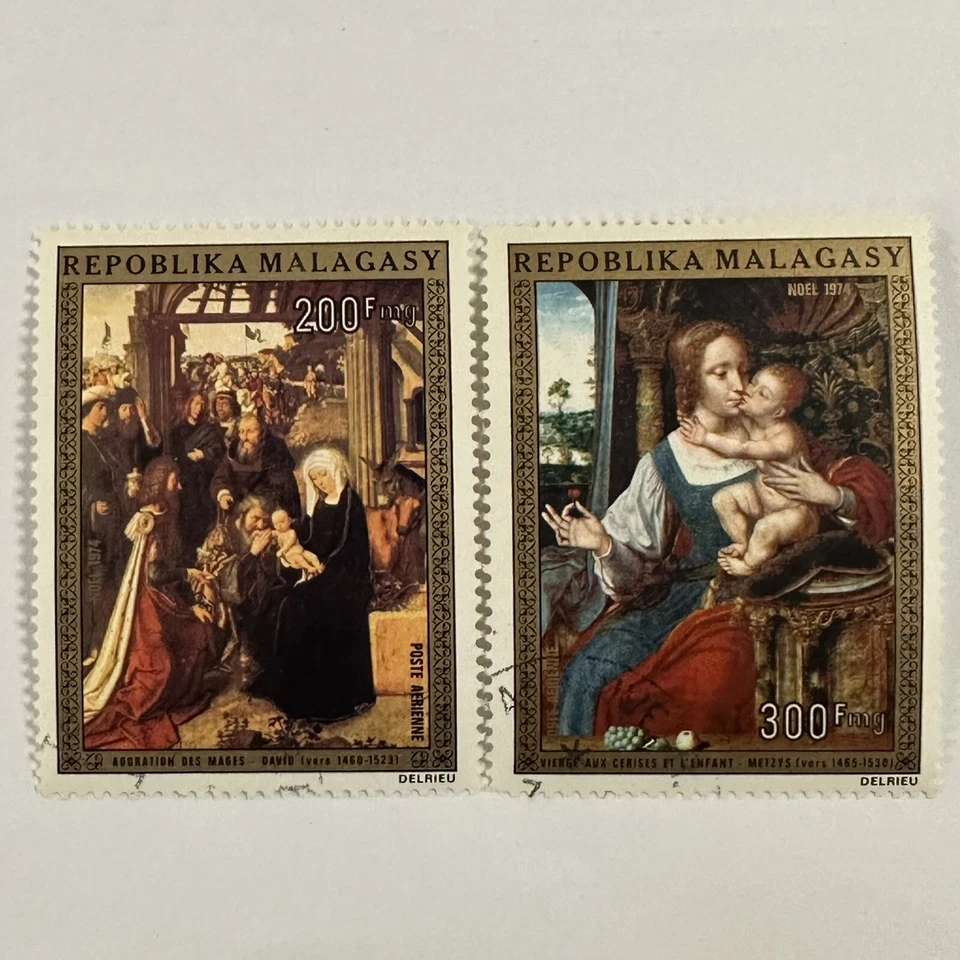 Madagascar 1974 Noel Arte Pintura Estampillas Postales Correo Aéreo Cristo Niño Jesús Foto 1 de 4