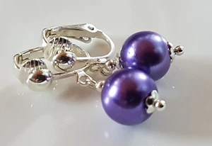 OHRCLIPS  CLIPS VERSILBERT 10 mm LILA PERLEN  - Bild 1 von 2