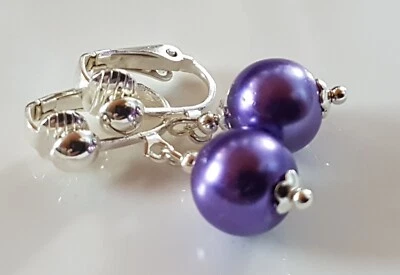 OHRCLIPS  CLIPS VERSILBERT 10 mm LILA PERLEN  - Bild 1 von 2