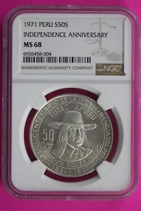 Top Pop None Finer 1971 MS 68 Peru Independence 50S Silver Coin NGC Graded 537 - Picture 1 of 3