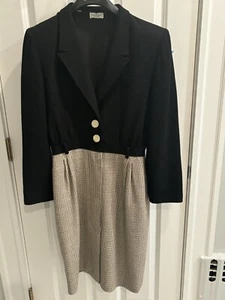 Valentino Vintage 80s Dress Black/Tan Big Buttons size 10 - Picture 1 of 8