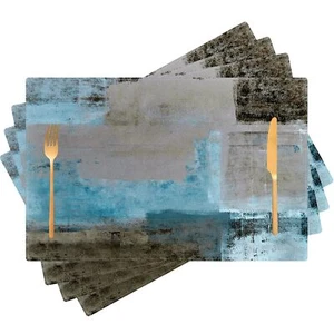 Gray Teal Placemats Set of 4 Modern Place Mats Indoor Abstract Art Table Mat ... - Picture 1 of 7