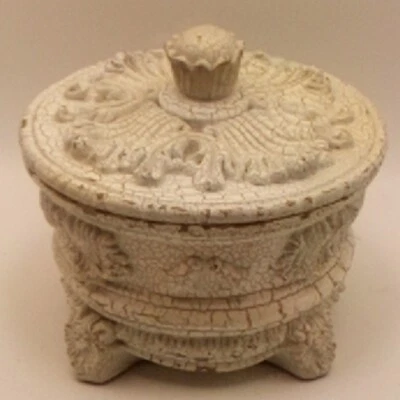 Rustic White Crack Paint Round jewerly Storage Bowl & Lid, Elements Tm. FreeShip - Imagem 1 de 4
