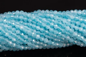 3MM Aqua Blue Cat's Eye Beads Grade AAA Faceted Round Loose Beads 15" - Picture 1 of 3