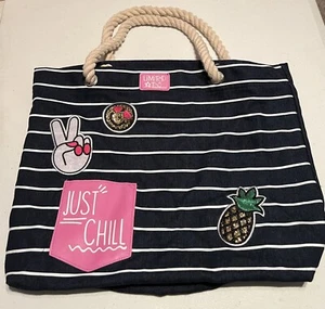 Limited Too Peace Denim Tote Bag Blue Rope Handbag Just Chill Youth Girls 16x14” - Picture 1 of 8