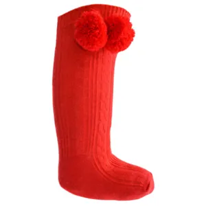 Baby Red Pom Pom Cable Knee Socks Spanish Romany Boy Girl Soft Touch Christmas - Picture 1 of 4