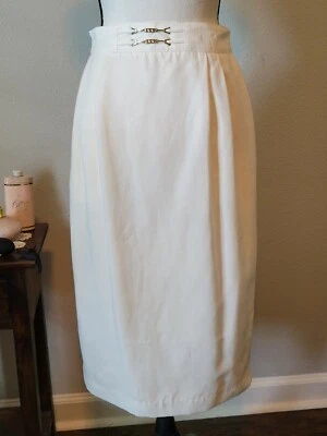 Falda deportiva City Girl nueva con etiquetas vintage de gamuza crema, acento de cadena, midi recta, talla 6 Foto 1 de 4