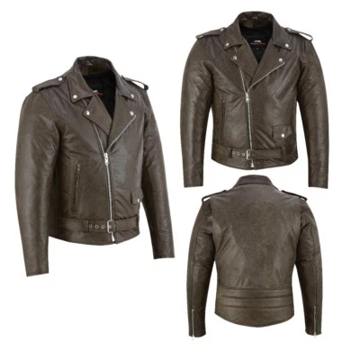 Motorrad Jacke Herren Leder Chopper Biker Rocker Freizeit Mit Protektoren Braun - Bild 1 von 4