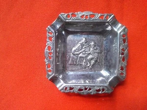 Nice Victorian Ornate Silver Ashtray / People At Table Playing Something - Picture 1 of 4