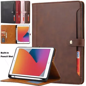 Stand Wallet Cover Pen Slot For iPad 5678 10.2 10.9 11 13 inch 2024 Air Pro Case - Picture 1 of 24