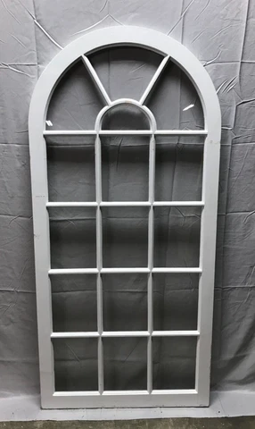 Antique 16 Lite Arched Dome Top 27x57 White Cabinet Window Old VTG 1971-22B Cover