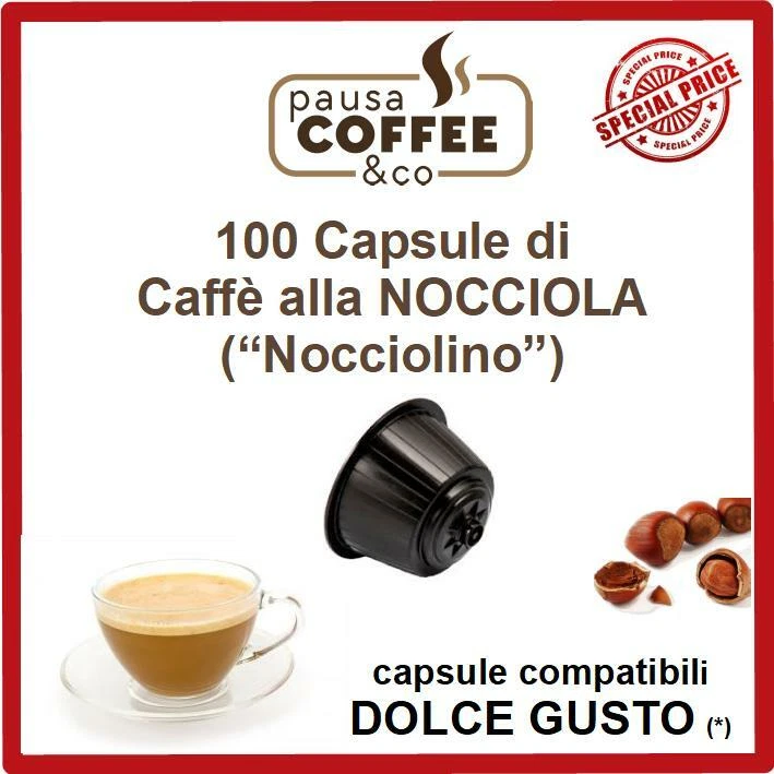 PAUSACOFFEE 100 capsule cialde CAFFE' ALLA NOCCIOLA ("NOCCIOLINO") compatibile DOLCE GUSTO