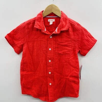Cat & Jack Youth Boys Size XS 4/5 Short Sleeve Gauze Woven Shirt in Red 2161 - Image 1 of 4