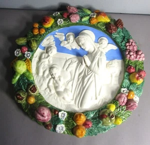 Fine 13.5" Vintage/Antique ITALIAN DELLA ROBBIA Pottery Plaque Madonna & Child - Picture 1 of 9