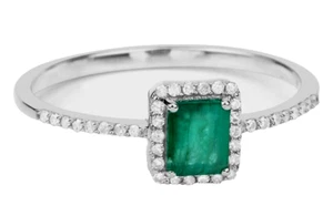 0.80ct Diamante Redondo Natural 14k Bis Contraste Oro Blanco Emerald Cóctel Ring - Imagen 1 de 4