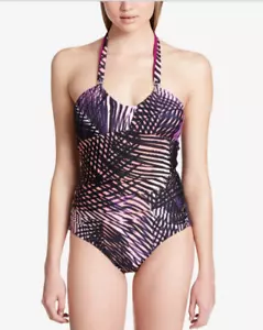 NWT CK Calvin Klein Sunset Palm Print One Piece swimsuit swim Dragon Fruit Sz 8 - Picture 1 of 4