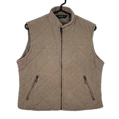 Eddie Bauer Womn L Corduroy Full Zip Floral Lined Vest Quilted Beige Khaki Brown - Image 1 of 4