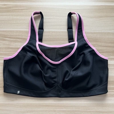 Sujetador deportivo Glamorise talla grande 44C camisola sin rebote inalámbrico negro rosa usado en excelente estado Foto 1 de 4