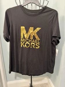 Michael Kors Black Gold foil logo Cotton/Modal Blend women’s t shirt 1X 1XL - Picture 1 of 10