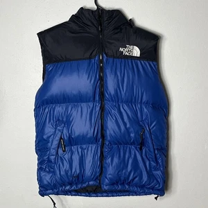 The North Face Nuptse 700 Down Puffer Vest Men's M Blue Black Hidden Hood VTG - Picture 1 of 16