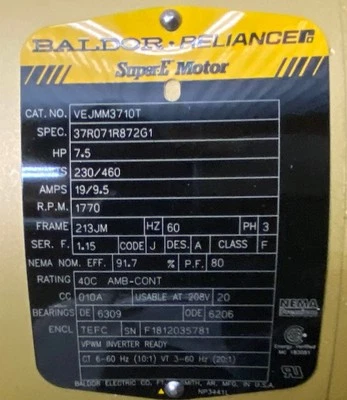 Baldor EM3710T 7.5 HP 1770 RPM Electric Motor - Image 1 of 2